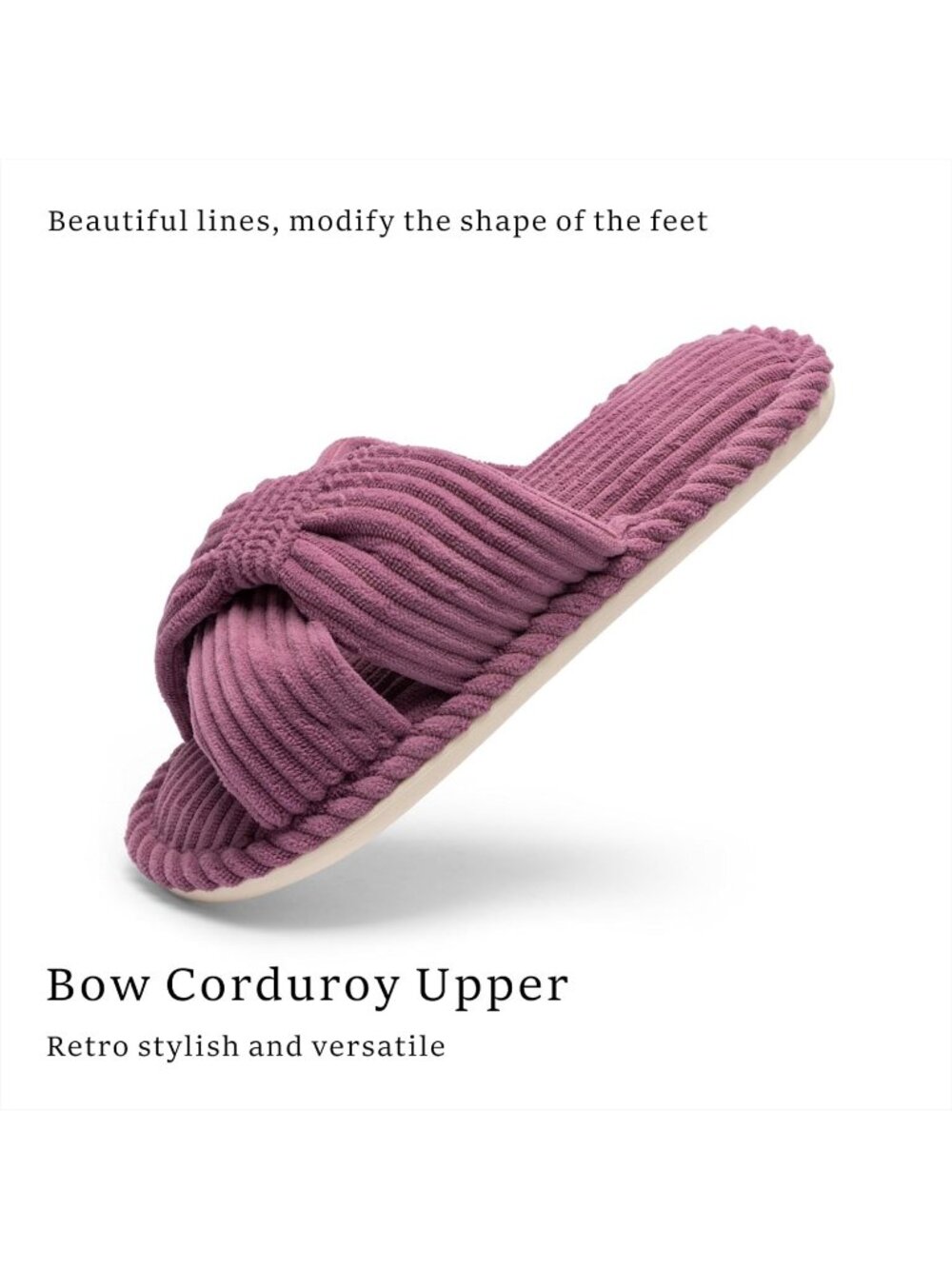 Women's Purple Corduroy Bow Cozy Comfortable Bedroom Spa Open Toe Slipper Shoes - Picture 6 of 6